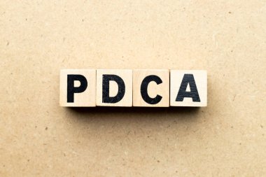 Alfabe harf blok ahşap arka plan (plan iş kısaltma hareket kontrol) Pdca Word'de