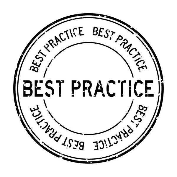 Grunge nero best practice parola rotondo gomma sigillo business timbro su sfondo bianco — Vettoriale Stock