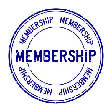 Grunge mavi üyelik kelime yuvarlak lastik mühür damgası beyaz arka plan üzerinde