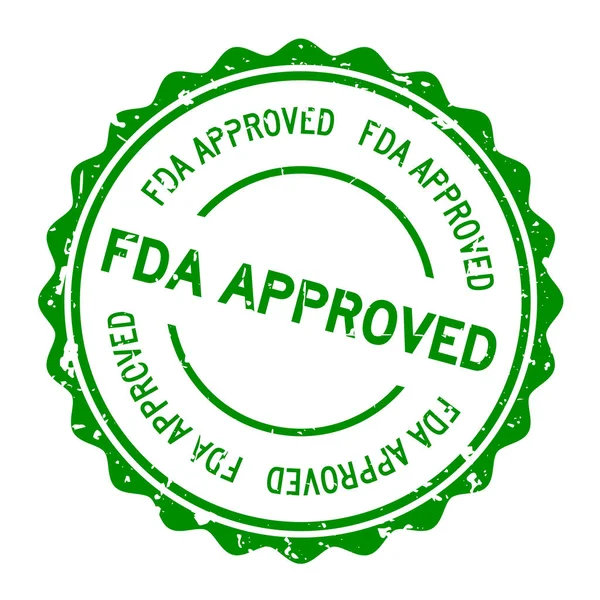 Sello de sello de caucho redondo aprobado por la FDA verde grunge sobre fondo blanco — Vector de stock
