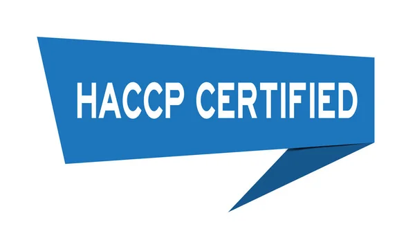 Blått papper tal banner med ordet Haccp (faroanalys och kritiska styrpunkter) certifierade på vit bakgrund (Vector) — Stock vektor