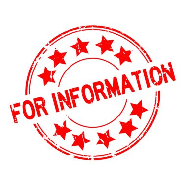 Beyaz arka planda yıldız simgesi yuvarlak kauçuk damga ile bilgi kelime için grunge kırmızı