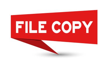 Word dosya kopyalama beyaz arka planda (vektör ile kırmızı kağıt konuşma banner)