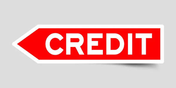 白い背景の上の単語のクレジットとして赤色矢印図形のラベル ステッカー — ストックベクタ