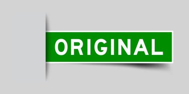 Gri arka planda kelime orijinal Ekle kare mühür yeşil renk Sticker
