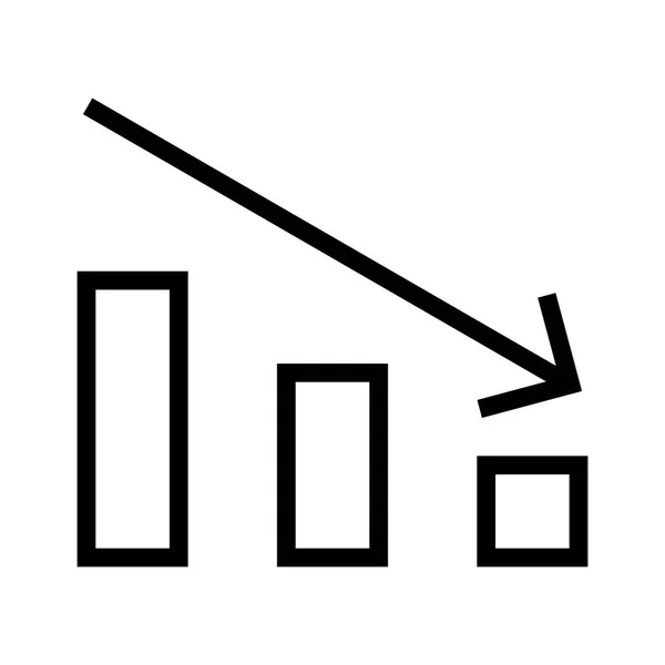 Icono de flecha hacia abajo con forma de gráfico de barras sobre fondo blanco — Vector de stock