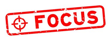 Beyaz arka plan üzerinde kapsam simgesi kare kauçuk mühür damgası ile Grunge kırmızı odak kelime