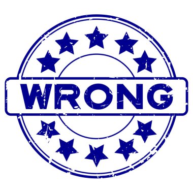 Grunge mavi yanlış yıldız simgesi yuvarlak kauçuk mühür damgası beyaz arka plan üzerinde