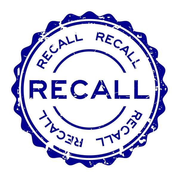 Grunge blue recall word round rubber seal stamp on white background — Stock Vector