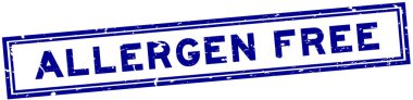 Beyaz arka plan üzerinde Grunge mavi alerjen ücretsiz kelime kare kauçuk mühür damga