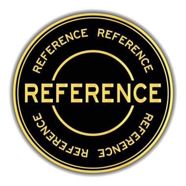 Beyaz arka plan üzerinde siyah ve altın renk referans kelime yuvarlak mühür etiket
