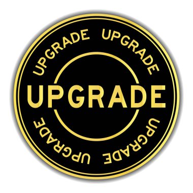 Siyah ve altın renk yükseltme kelime yuvarlak mühür etiket beyaz arka plan üzerinde