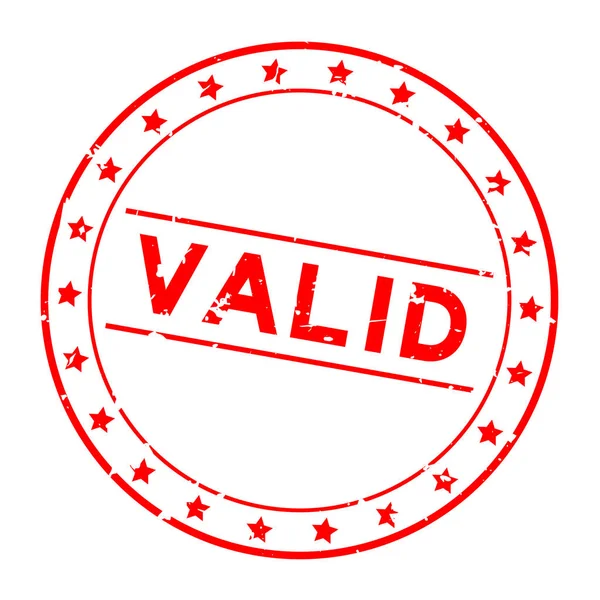 Grunge palabra válida roja con sello de sello de goma redonda icono estrella sobre fondo blanco — Vector de stock