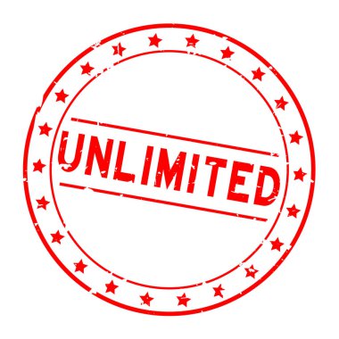 Beyaz arka plan üzerinde yıldız simgesi yuvarlak kauçuk mühür damgaile Grunge kırmızı sınırsız kelime