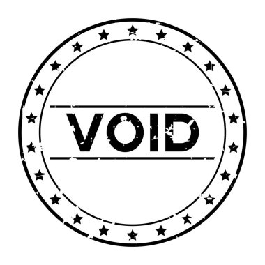 Beyaz arka plan üzerinde yıldız simgesi yuvarlak kauçuk mühür damgası ile Grunge siyah void kelime