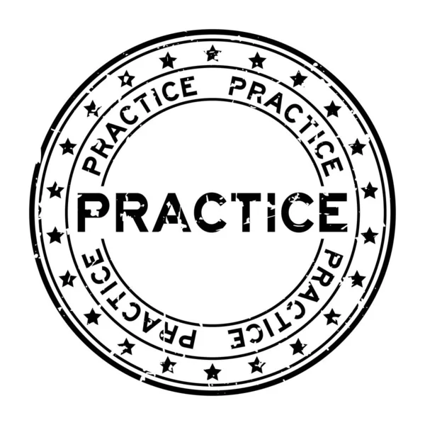 Grunge palavra prática preto com ícone estrela redonda selo de borracha no fundo branco — Vetor de Stock