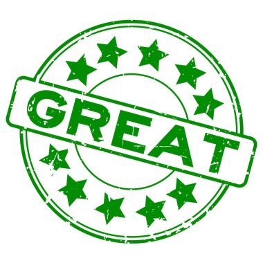 Beyaz arka plan üzerinde yıldız simgesi yuvarlak kauçuk mühür damgaile Grunge yeşil büyük kelime