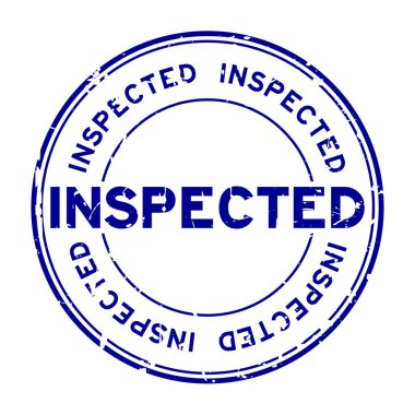 Grunge blue denetlenmiş kelime yuvarlak lastik mühür beyaz arka planda