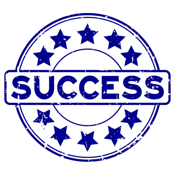 Grunge mot de réussite bleu avec sceau en caoutchouc icône étoile timbre sur fond blanc — Image vectorielle