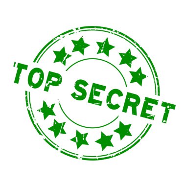 Beyaz arka plan üzerinde yıldız simgesi kauçuk mühür damgası ile Grunge yeşil çok gizli kelime