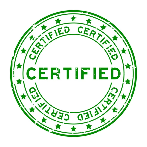Гранж зелене сертифіковане слово кругла гумова печатка на білому тлі — стоковий вектор