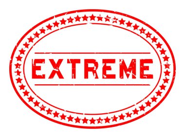 Beyaz arka plan üzerinde Grunge kırmızı aşırı kelime oval kauçuk mühür damga