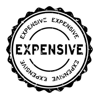 Beyaz arka plan üzerinde Grunge siyah pahalı kelime yuvarlak kauçuk mühür damga