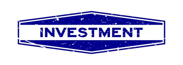 Grunge Blue Investment Wort Sechskant Gummidichtung Stempel auf weißem Hintergrund — Stockvektor