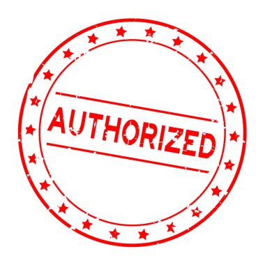 Beyaz arka plan üzerinde Grunge kırmızı yetkili kelime yuvarlak kauçuk mühür damgası