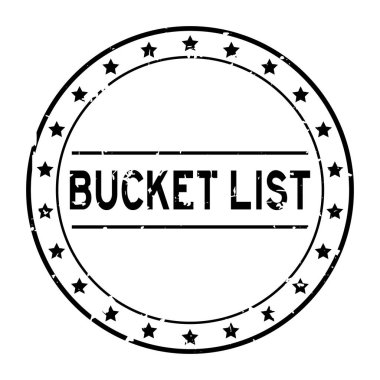 Beyaz arka planda grunge siyah kova listesi kelime yuvarlak kauçuk mühür damgası