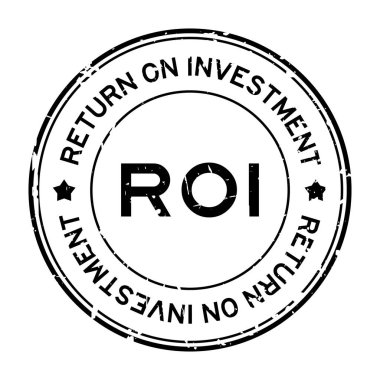 Grunge siyah Roi (yatırım getirisi kısaltması) beyaz arka planda kelime yuvarlak kauçuk mühür damgası