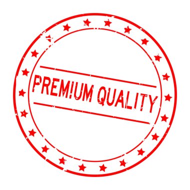 Beyaz arka planda yıldız simgesi yuvarlak kauçuk mühür damgası ile grunge kırmızı Premium kalite kelime