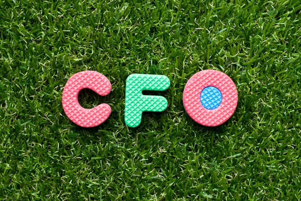 Toy foam letter in word CFO (Abreviatura de Chief Financial Officer) on green grass background — Fotografia de Stock