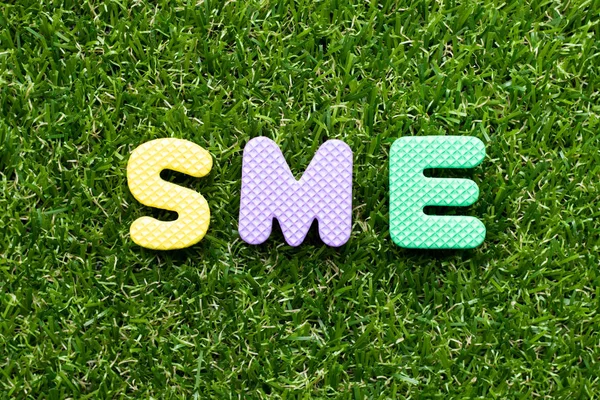 绿草背景上的玩具泡沫字母"Sme"（中小企业缩写） — 图库照片
