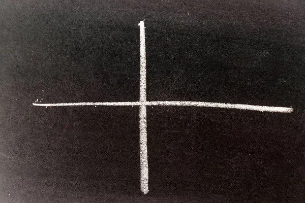 White chalk drawing in line shape that cross as graph intersection on black board background — Stock Photo, Image