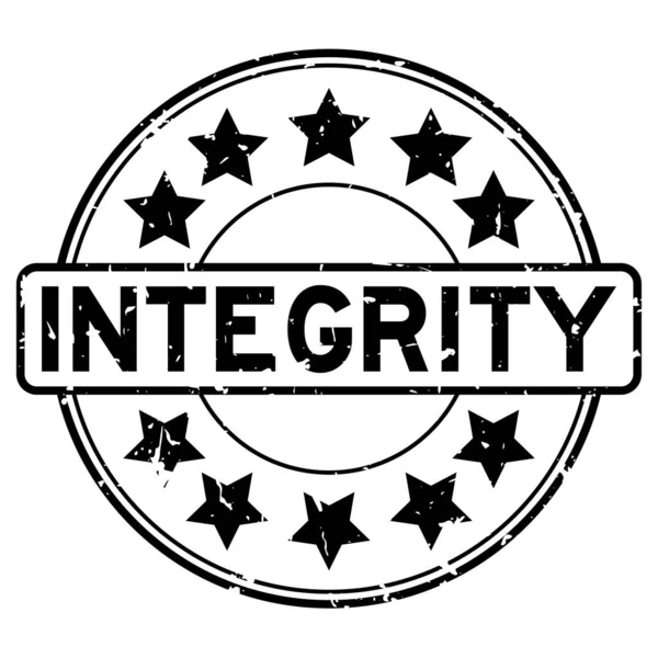 Grunge svart Integrity Word med Star Icon runda gummitätning stämpel på vit bakgrund — Stock vektor