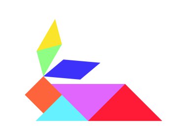 Beyaz arka planda tavşan şeklinde tangram bulmaca (Vektör)