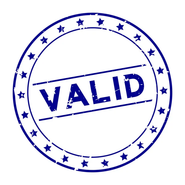 Grunge palabra válida azul con sello de sello de goma redonda icono estrella sobre fondo blanco — Archivo Imágenes Vectoriales