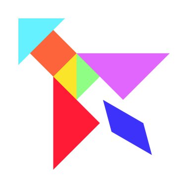 Whtie arka planda roket veya füze şeklinde renk tangramı (Ve