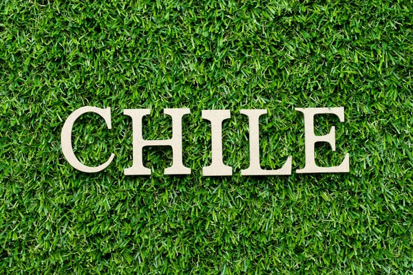 녹색 잔디 배경에 단어 칠레에 나무 알파벳 문자 — 스톡 사진