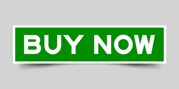 Etiqueta engomada en forma cuadrada de color verde como palabra comprar ahora sobre fondo blanco — Vector de stock