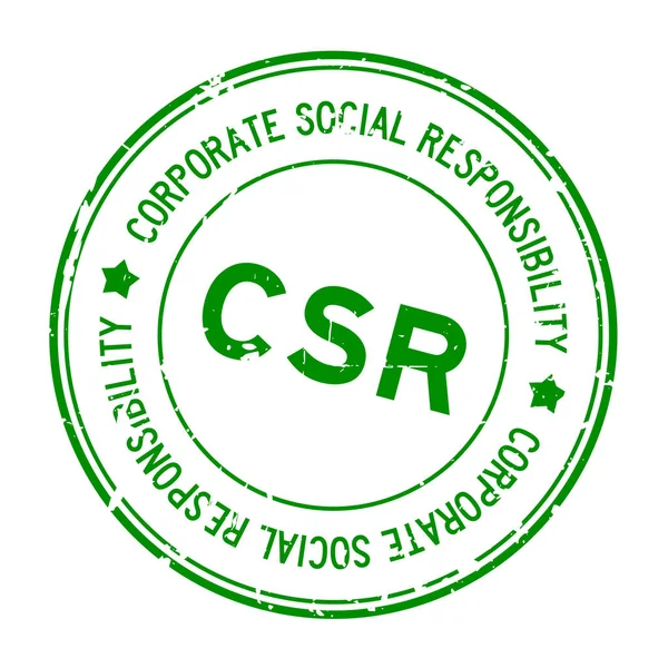 Grunge groene CSR Corporate sociale verantwoordelijkheid woord ronde rubberzegel stempel op witte achtergrond — Stockvector