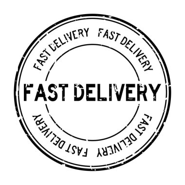 Grunge siyah hızlı teslimat kelimesi beyaz arka planda lastik mühür damgası
