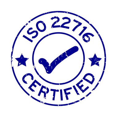 Grunge mavisi Iso 22716 İşaretli yuvarlak lastik mühür sertifikalı