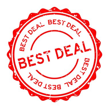 Grunge kırmızı en iyi anlaşma kelime yuvarlak lastik mühür beyaz arka planda