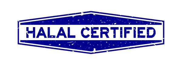 Grunge niebieski halal certyfikat słowo sześciokąt gumowe pieczęć pieczęć na białym tle — Wektor stockowy