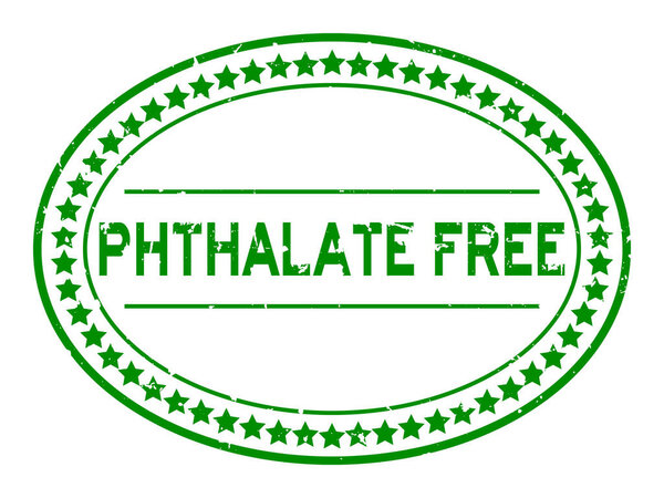 Grunge green phthalate free word oval rubber seal stamp on white background