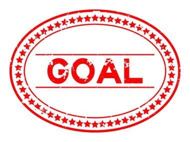 Grunge kırmızı hedef kelime oval lastik mühür beyaz arka planda