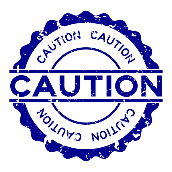 Grunge blue caution word round rubber seal stamp on white background — 图库矢量图片