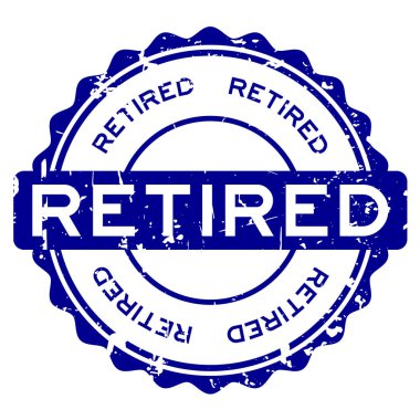 Grunge mavi beyaz arka plan üzerinde kelime yuvarlak lastik mühür damgası emekli